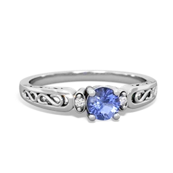 Tanzanite Filligree Scroll Round 14K White Gold ring R0829