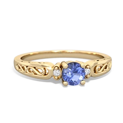 Tanzanite Filligree Scroll Round 14K Yellow Gold ring R0829