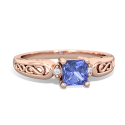 Tanzanite Filligree Scroll Square 14K Rose Gold ring R2430