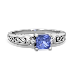 Tanzanite Filligree Scroll Square 14K White Gold ring R2430