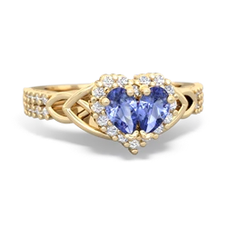 Tanzanite Celtic Knot Two Hearts As One 14K Yellow Gold ring R2644HRT