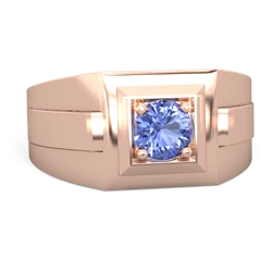 Tanzanite Men's Squared Circle 14K Rose Gold ring R0480