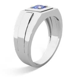 Tanzanite Men's Squared Circle 14K White Gold ring R0480