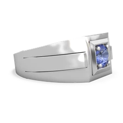 Tanzanite Men's Squared Circle 14K White Gold ring R0480