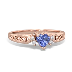 Tanzanite Filligree Scroll Heart 14K Rose Gold ring R2429