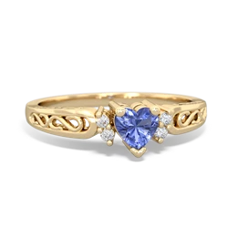 Tanzanite Filligree Scroll Heart 14K Yellow Gold ring R2429