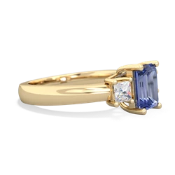 Tanzanite Diamond Three Stone Emerald-Cut Trellis 14K Yellow Gold ring R4021