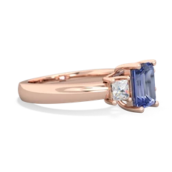 Tanzanite Diamond Three Stone Emerald-Cut Trellis 14K Rose Gold ring R4021