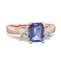 Tanzanite Diamond Three Stone Emerald-Cut Trellis 14K Rose Gold ring R4021