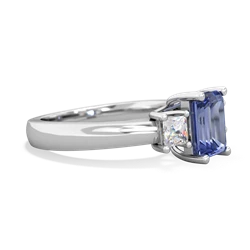 Tanzanite Diamond Three Stone Emerald-Cut Trellis 14K White Gold ring R4021