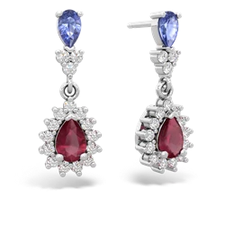 Tanzanite Halo Pear Dangle 14K White Gold earrings E1882