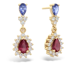 Tanzanite Halo Pear Dangle 14K Yellow Gold earrings E1882