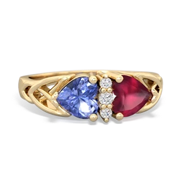 Tanzanite Celtic Knot Double Heart 14K Yellow Gold ring R5040