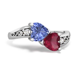 Tanzanite Snuggling Hearts 14K White Gold ring R2178