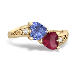 Tanzanite Snuggling Hearts 14K Yellow Gold ring R2178