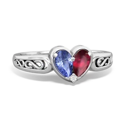 Tanzanite Filligree 'One Heart' 14K White Gold ring R5070