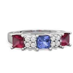 Tanzanite Three Stone Diamond Cluster 14K White Gold ring R2592