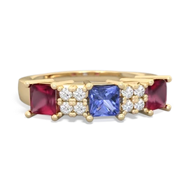 Tanzanite Three Stone Diamond Cluster 14K Yellow Gold ring R2592