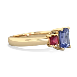 Tanzanite Three Stone Emerald-Cut Trellis 14K Yellow Gold ring R4021