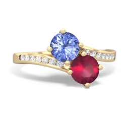 Tanzanite Channel Set Two Stone 14K Yellow Gold ring R5303