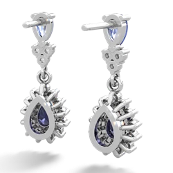 Tanzanite Halo Pear Dangle 14K White Gold earrings E1882