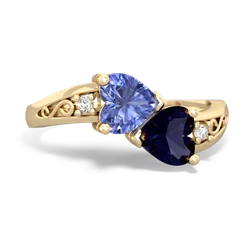 Tanzanite Snuggling Hearts 14K Yellow Gold ring R2178