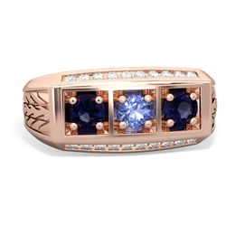 Tanzanite Three Stone Tire Tread Men's 14K Rose Gold ring R0520