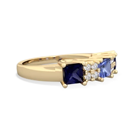 Tanzanite Three Stone Diamond Cluster 14K Yellow Gold ring R2592