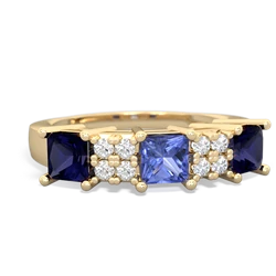 Tanzanite Three Stone Diamond Cluster 14K Yellow Gold ring R2592