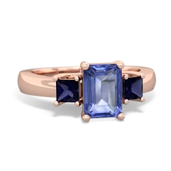 Tanzanite Three Stone Emerald-Cut Trellis 14K Rose Gold ring R4021