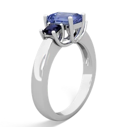 Tanzanite Three Stone Emerald-Cut Trellis 14K White Gold ring R4021