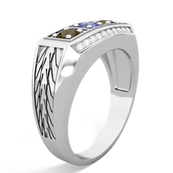 Tanzanite Three Stone Tire Tread Men's 14K White Gold ring R0520