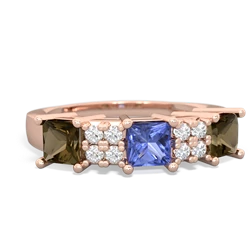 Tanzanite Three Stone Diamond Cluster 14K Rose Gold ring R2592