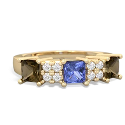 Tanzanite Three Stone Diamond Cluster 14K Yellow Gold ring R2592