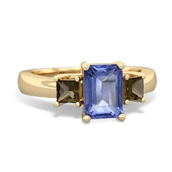 Tanzanite Three Stone Emerald-Cut Trellis 14K Yellow Gold ring R4021