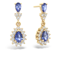 Tanzanite Halo Pear Dangle 14K Yellow Gold earrings E1882