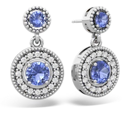 Tanzanite Halo Dangle 14K White Gold earrings E5319