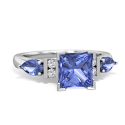 Lab Sapphire 6Mm Princess Eternal Embrace Engagement 14K White Gold ring C2002