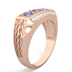 White Topaz Three Stone Tire Tread Men's 14K Rose Gold ring R0520