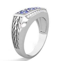 Sapphire Three Stone Tire Tread Men's 14K White Gold ring R0520