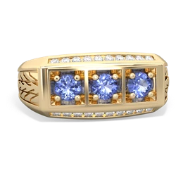 Sapphire Three Stone Tire Tread Men's 14K Yellow Gold ring R0520