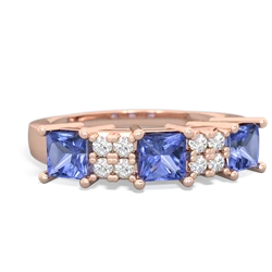 Lab Sapphire Three Stone Diamond Cluster 14K Rose Gold ring R2592