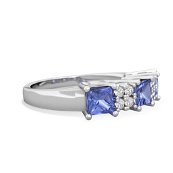 Sapphire Three Stone Diamond Cluster 14K White Gold ring R2592