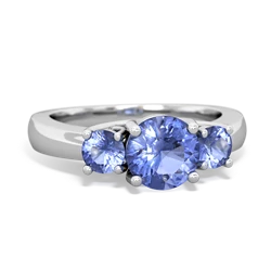 Lab Sapphire Three Stone Round Trellis 14K White Gold ring R4018