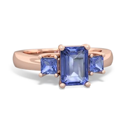 Aquamarine Three Stone Emerald-Cut Trellis 14K Rose Gold ring R4021