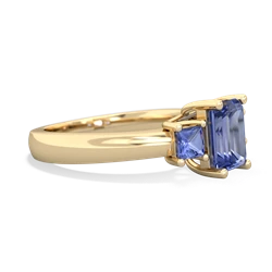 Blue Topaz Three Stone Emerald-Cut Trellis 14K Yellow Gold ring R4021