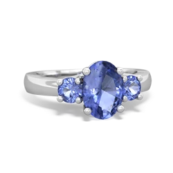 Tanzanite Three Stone Oval Trellis 14K White Gold ring R4024