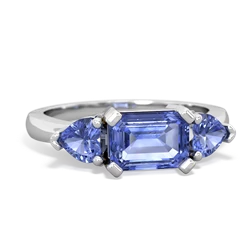 Lab Sapphire Three Stone 14K White Gold ring R5235