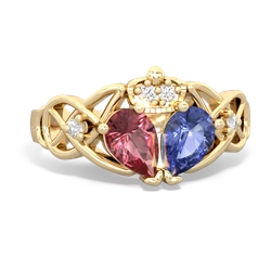 Tanzanite 'One Heart' Celtic Knot Claddagh 14K Yellow Gold ring R5322