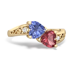 Tanzanite Snuggling Hearts 14K Yellow Gold ring R2178